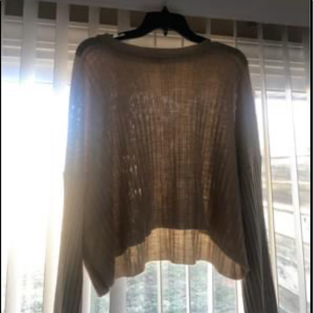 Tan crop top distressed look sweater